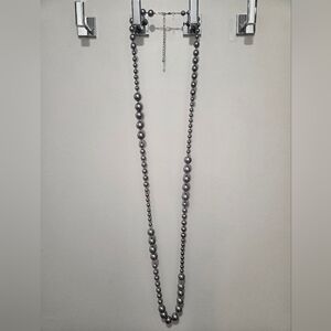 Chico's Long Silver Tone Graduated Bead Necklace Adjustable Chain